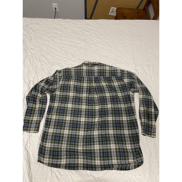 L.L. Bean Men's XL Tall Plaid Flannel Shirt Green Blue Cotton Button Front - Picture 2 of 8